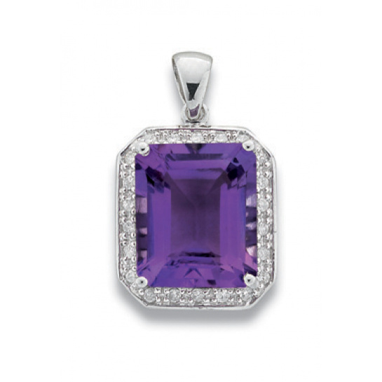 9ct  White Gold 0.19ct Diamond & 5.11ct Amethyst Pendant
